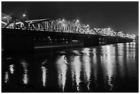 Eiffel-designed Trang Tien Bridge at night. Hue, Vietnam ( black and white)