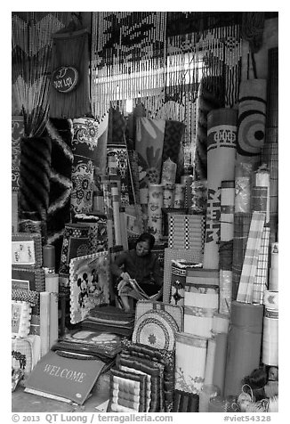 Store selling mats and rugs, old quarter. Hanoi, Vietnam (black and white)