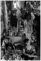 Store selling party costumes and decorations, old quarter. Hanoi, Vietnam ( black and white)