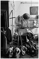 Objects used for water puppetry, Thang Long Theatre. Hanoi, Vietnam (black and white)