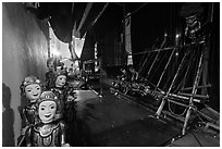 Water puppet theater backstage, Thang Long Theatre. Hanoi, Vietnam ( black and white)
