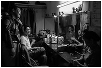 Artists backstage before water puppet performance, Thang Long Theatre. Hanoi, Vietnam ( black and white)