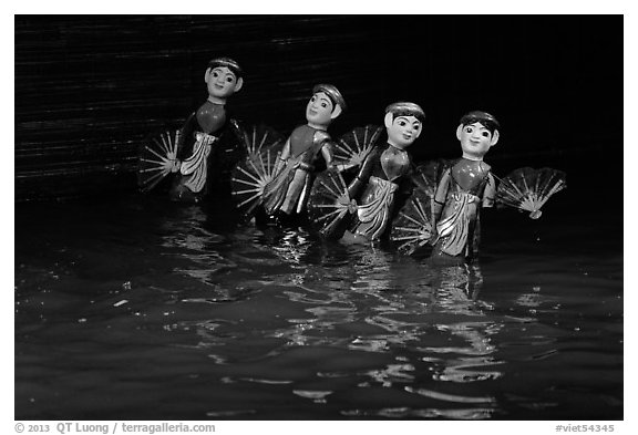 Water puppets (4 characters with fans), Thang Long Theatre. Hanoi, Vietnam