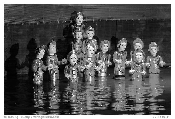Water puppets (14 characters with lotus), Thang Long Theatre. Hanoi, Vietnam