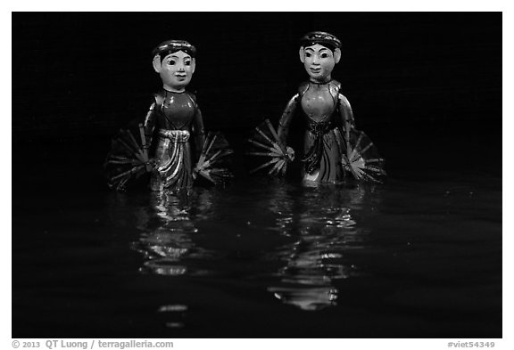 Water puppets (2 characters with fans), Thang Long Theatre. Hanoi, Vietnam