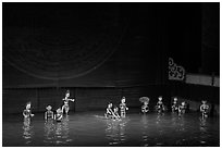 Water puppets (12 characters from various skits), Thang Long Theatre. Hanoi, Vietnam ( black and white)
