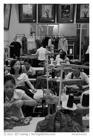 Women in sewing factory. Vietnam (black and white)
