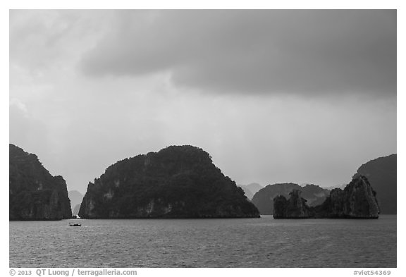 Limestone monolithic islands. Halong Bay, Vietnam (black and white)