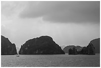 Limestone monolithic islands. Halong Bay, Vietnam ( black and white)