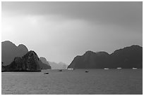 Approaching rain. Halong Bay, Vietnam (black and white)