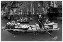 Grocer on rowboat. Halong Bay, Vietnam ( black and white)