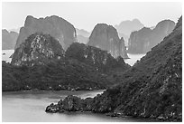 Monolithic karstic islands from above. Halong Bay, Vietnam ( black and white)