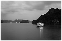Tour boats at dawn. Halong Bay, Vietnam (black and white)