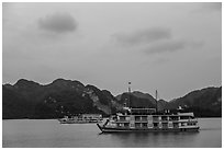 Two tour boats at dawn. Halong Bay, Vietnam (black and white)