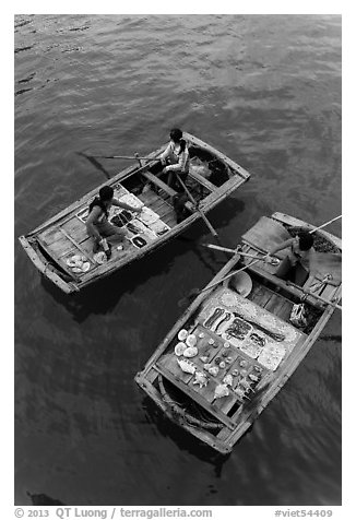 Vendors on boats seen from above. Halong Bay, Vietnam