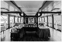 Tour boat dining room. Halong Bay, Vietnam (black and white)