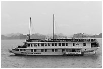 Indochina Sails tour boat. Halong Bay, Vietnam (black and white)