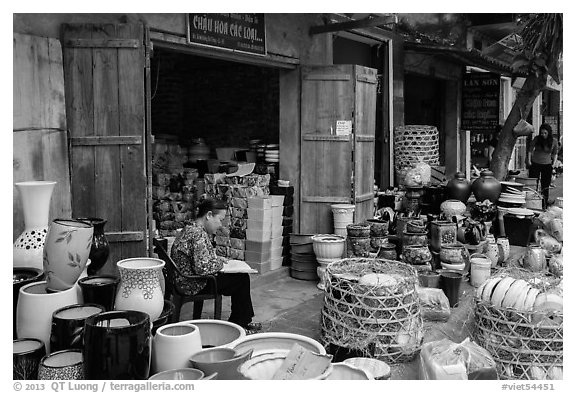 Ceramic stores. Bat Trang, Vietnam (black and white)