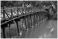 The Huc Bridge leading to Jade Island. Hanoi, Vietnam ( black and white)