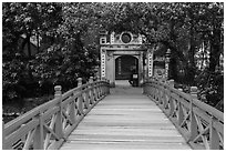 Huc Bridge leading to Ngoc Son Temple. Hanoi, Vietnam ( black and white)