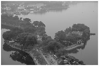West Lake and pagoda from above. Hanoi, Vietnam ( black and white)