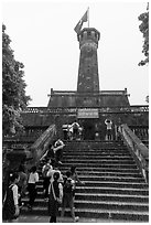 Schoolchildren visiting Flag Tower, Hanoi Citadel. Hanoi, Vietnam (black and white)