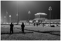 Ba Dinh Square and Ho Chi Minh Mausoleum at night. Hanoi, Vietnam ( black and white)