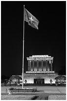 Vietnamese flag flying in front of Ho Chi Minh Mausoleum. Hanoi, Vietnam ( black and white)
