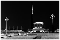 Guards marching in front of Ho Chi Minh Mausoleum at night. Hanoi, Vietnam ( black and white)