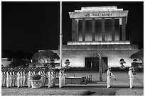 White uniformed guards in front of Ho Chi Minh Mausoleum. Hanoi, Vietnam (black and white)