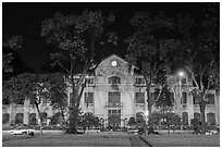 Colonial-area buildings bordering Ba Dinh Square at night. Hanoi, Vietnam ( black and white)