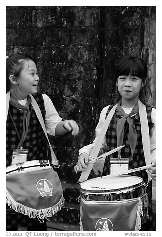 Children band musicians. Hanoi, Vietnam (black and white)