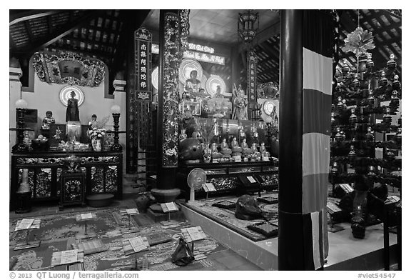Inside Phung Son Pagoda, district 11. Ho Chi Minh City, Vietnam (black and white)
