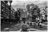 Leafy boulevard, district 5. Ho Chi Minh City, Vietnam ( black and white)