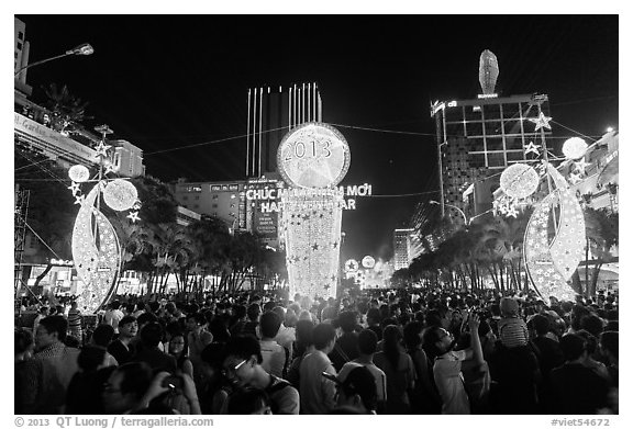 Crowds on Nguyen Hue boulevard on New Year eve. Ho Chi Minh City, Vietnam