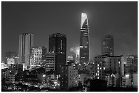 Saigon skyline and fireworks. Ho Chi Minh City, Vietnam ( black and white)