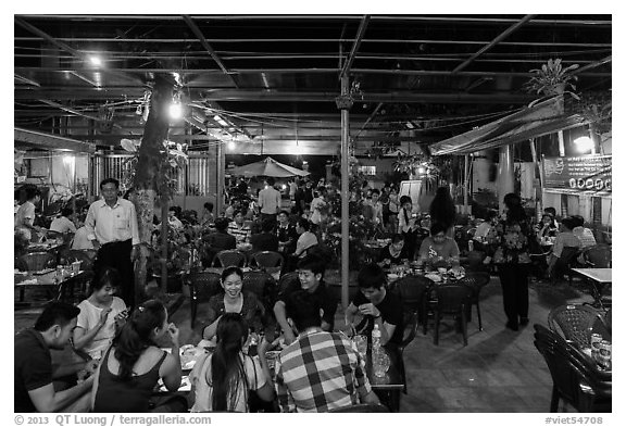 Popular restaurant. Ho Chi Minh City, Vietnam (black and white)