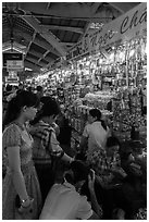 Stalls inside Ben Thanh market. Ho Chi Minh City, Vietnam ( black and white)