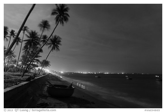 black and white beach at night photography