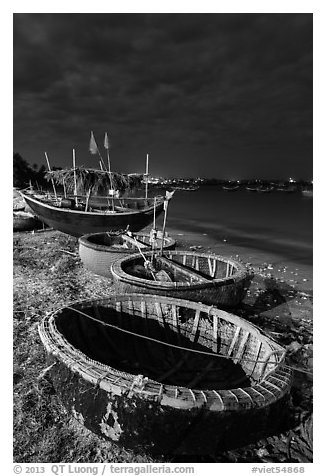 Coracle boats at night. Mui Ne, Vietnam