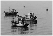 Fishing boats, early morning. Mui Ne, Vietnam ( black and white)