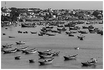 Fishing boats and village. Mui Ne, Vietnam ( black and white)
