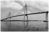 Suspension bridge across the Mekong River. My Tho, Vietnam ( black and white)