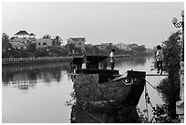 Couple on barge, Long Binh River. Tra Vinh, Vietnam (black and white)