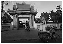 Khmer-style Ong Met Pagoda seen from street. Tra Vinh, Vietnam ( black and white)