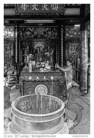 Quan Cong altar in Ong Chinese Pagoda. Tra Vinh, Vietnam (black and white)