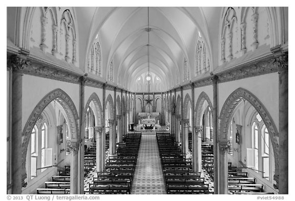 Church nave. Tra Vinh, Vietnam (black and white)