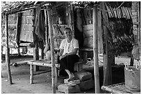 Woman at retreat hut, Hang Pagoda. Tra Vinh, Vietnam ( black and white)