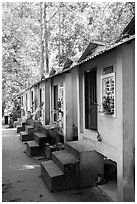 Row of retreat huts, Hang Pagoda. Tra Vinh, Vietnam ( black and white)