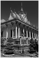 Pagoda in Khmer style. Tra Vinh, Vietnam ( black and white)